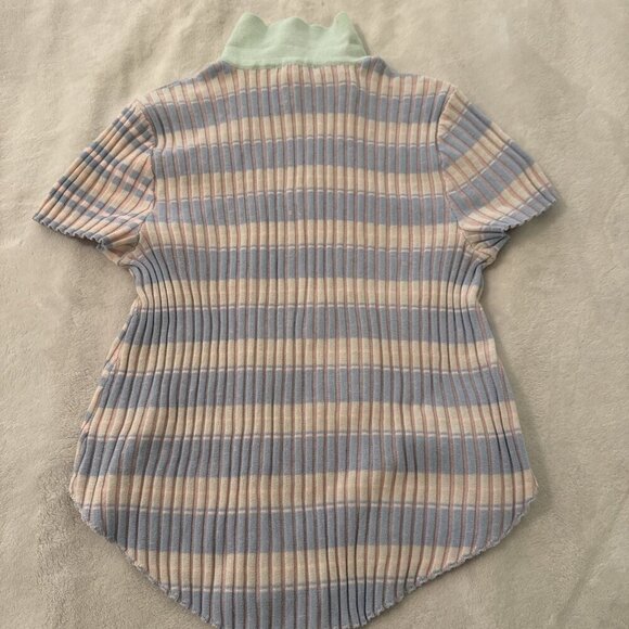 Frayed Denim Ribbed Collared Top Tennis Stripes 80s 90s Preppy Size Large - Picture 7 of 14